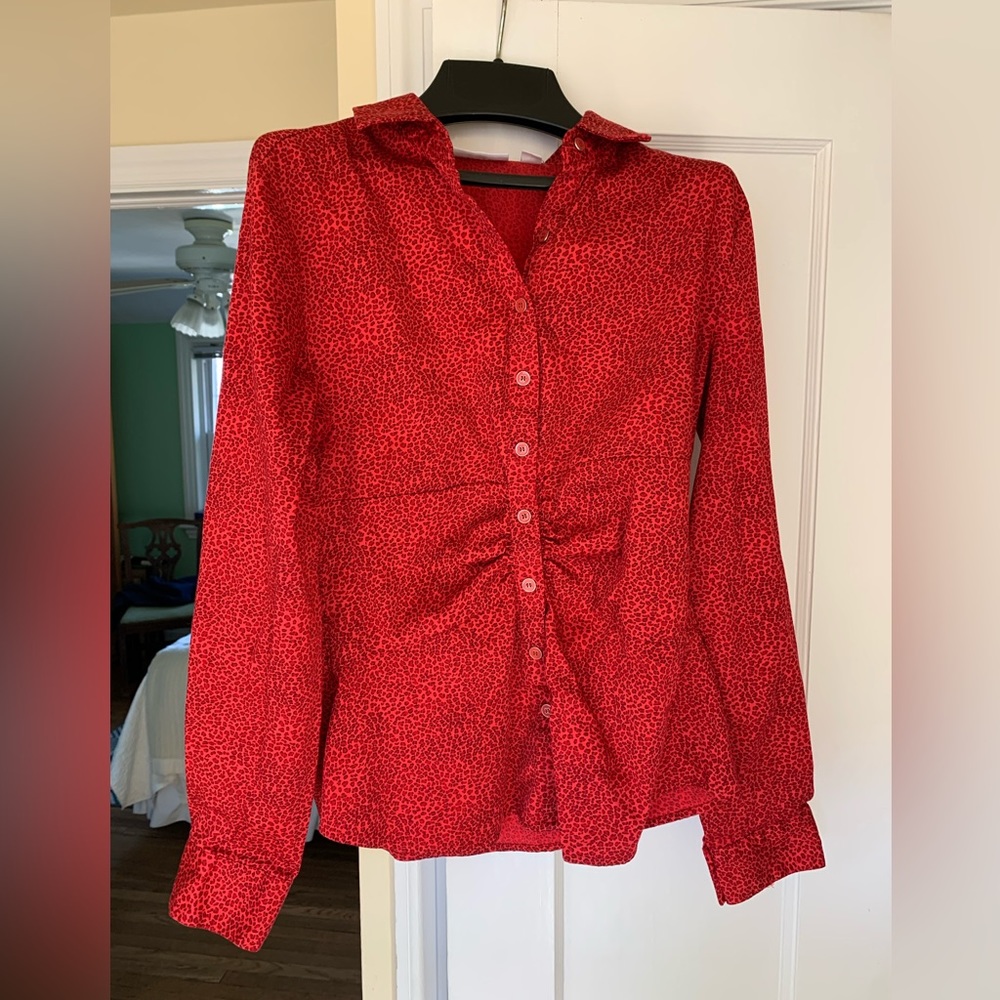 Red Leopard Skin Pattered Dress Shirt